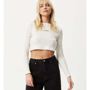 Afends Waffle Long Sleeve Cream Crop Top